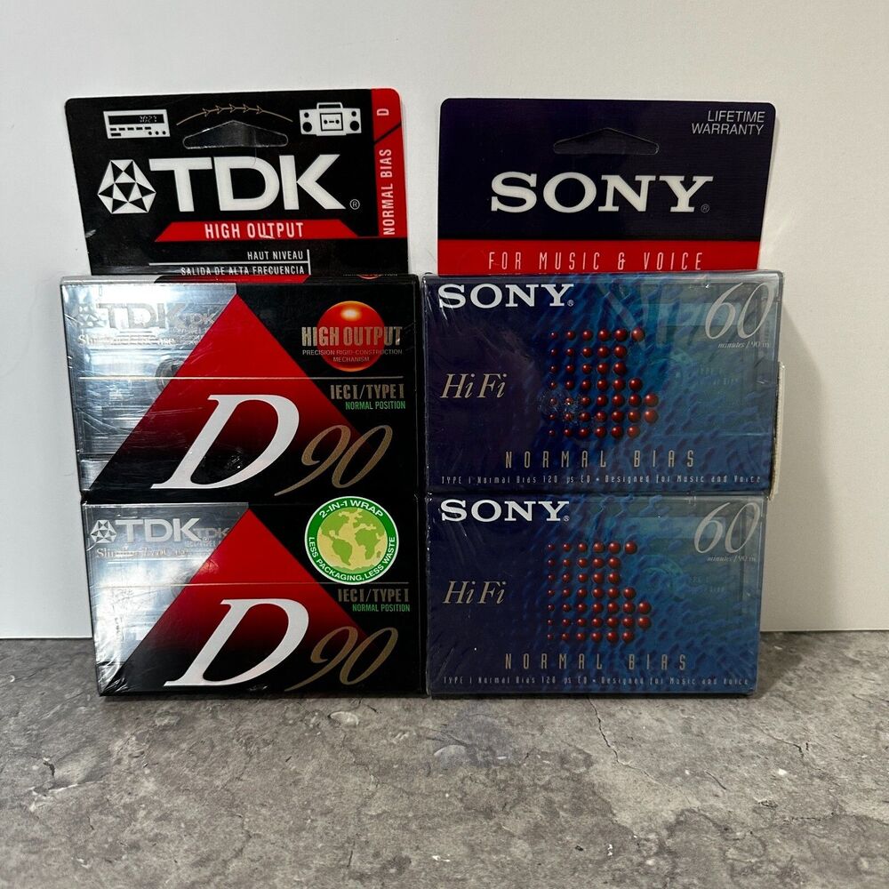 Lot of 4 sealed cassettes TDK, Sony BRAND NEW SEALED
